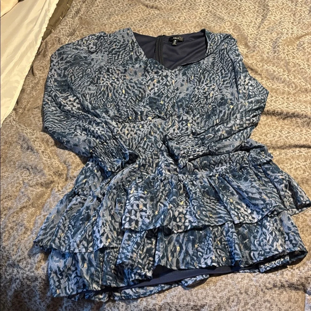 Aqua Blue and Gold Textured Dress - Picture 2 of 5